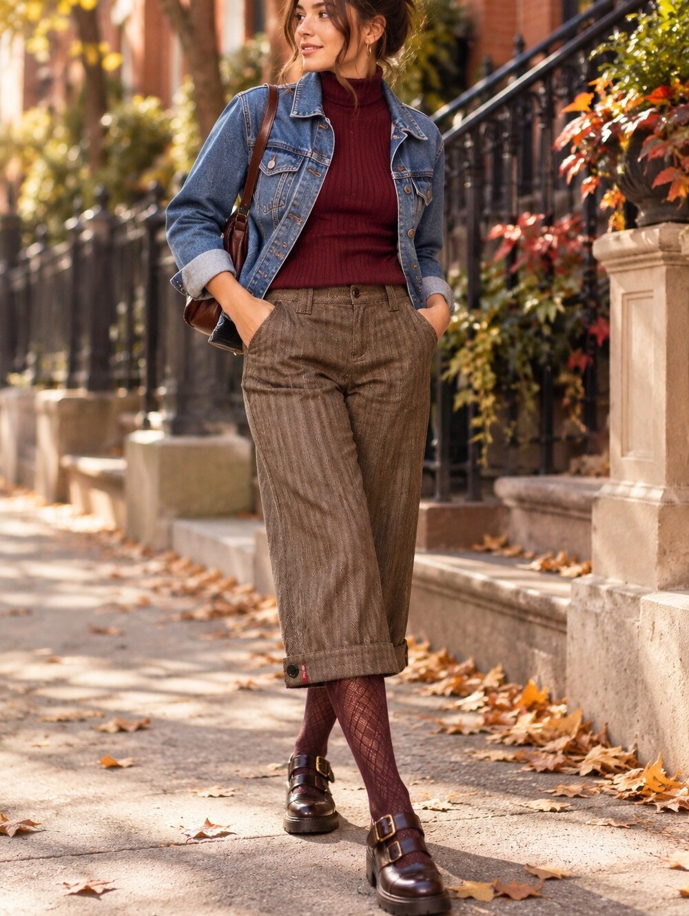 EDC by Esprit Brown Herringbone Cropped Leg Pants US 3 Y2K